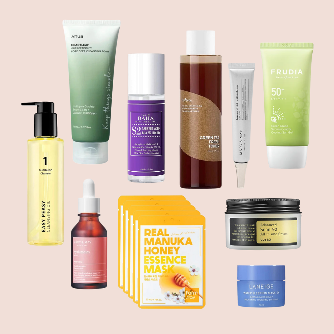 ELIKO GLOW 10 Step Korean Skincare Routine Set for Combination Skin Type is tailored to balance and nourish both oily and dry areas of your skin. This set includes a gentle cleanser, balancing toner, and lightweight moisturizer to hydrate without clogging pores, while targeted treatments address excess oil and dryness. Ideal for maintaining a balanced, radiant complexion, it helps to smooth and hydrate your skin for a healthy glow.