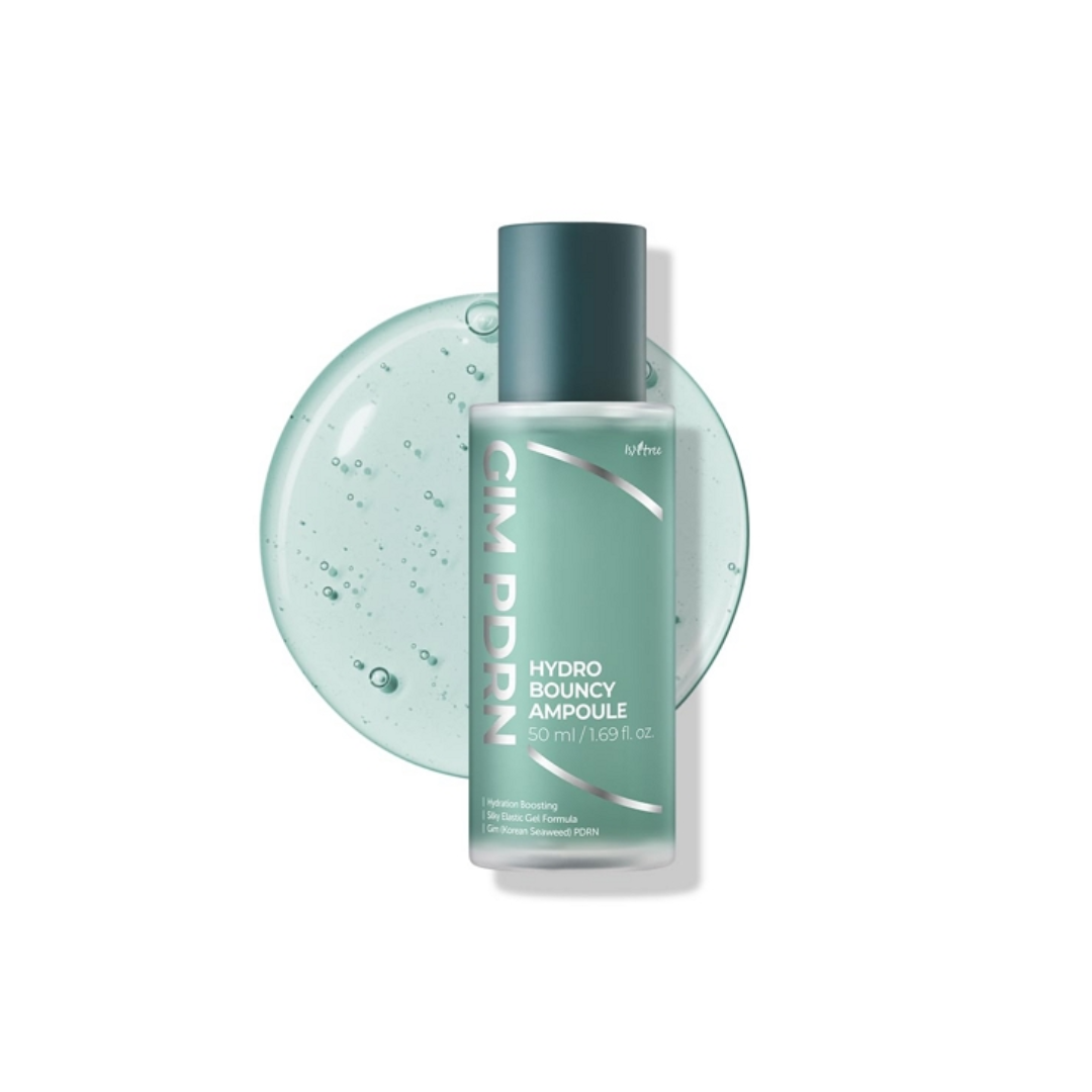 ISNTREE Gim PDRN Hydro Bouncy Ampoule is a deeply hydrating and firming serum infused with PDRN (Sodium DNA) and Gim (Seaweed) Extract to revitalize tired, dull skin. Its lightweight formula replenishes moisture, boosts elasticity, and leaves the skin looking plump and dewy. Enriched with Hyaluronic Acid complexes, Squalane, and Beta-Glucan, it helps strengthen the skin barrier while Artichoke Leaf and Oat Extracts soothe and smooth texture. The result is a healthy, bouncy glow that lasts all day.