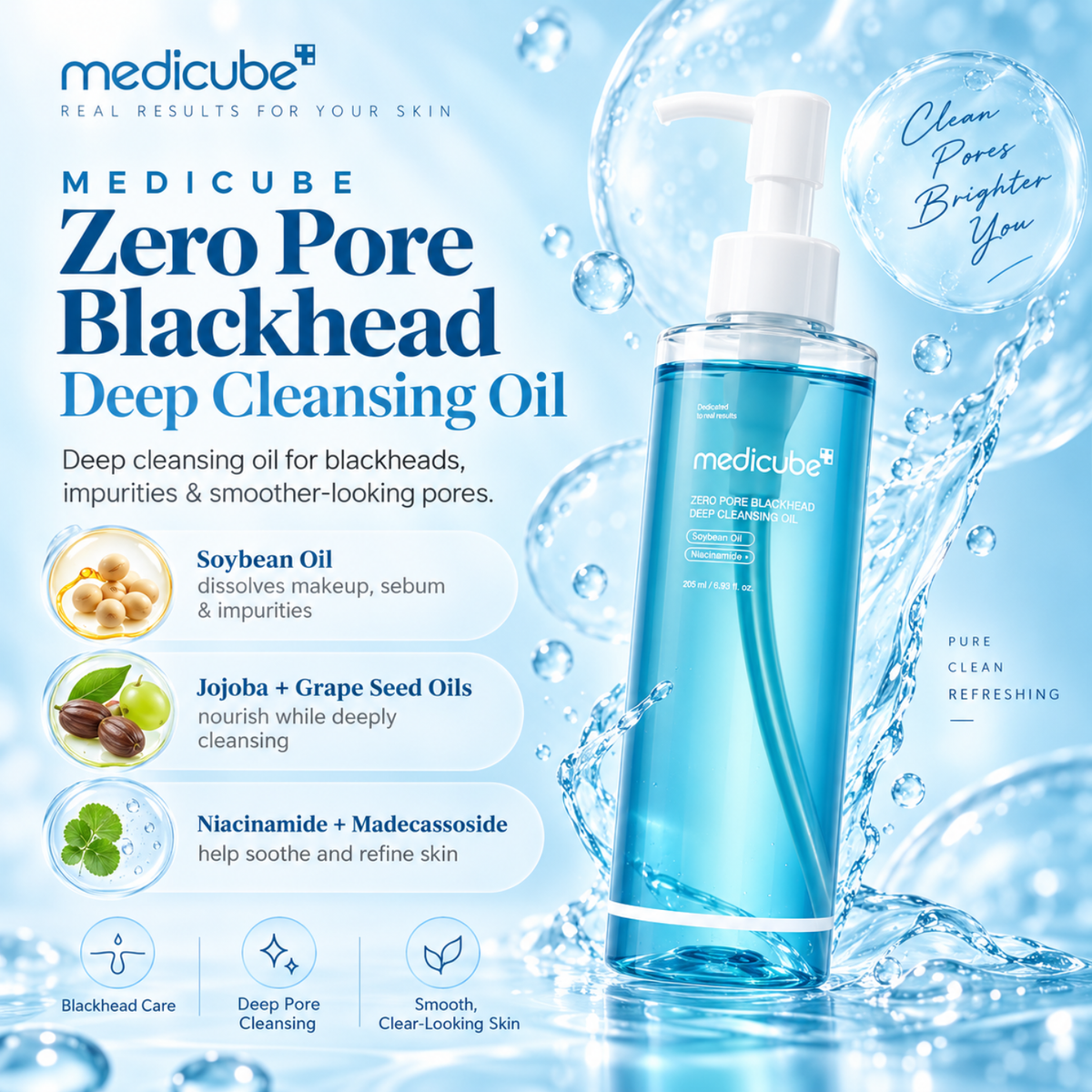 MEDICUBE Zero Pore Blackhead Deep Cleansing Oil 205ml