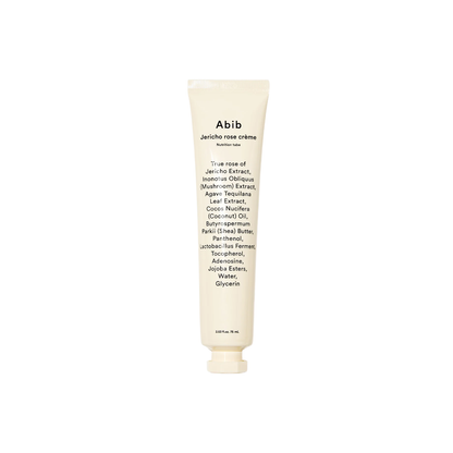 ABIB Jericho Rose Cream Nutrition Tube is a rich, deeply nourishing moisturizer that restores hydration, softness, and resilience to dry or stressed skin. Formulated with Jericho Rose Extract, Shea Butter, Coconut Oil, and Jojoba Esters, it locks in moisture and strengthens the skin barrier. Soothing ingredients like Panthenol, Lactobacillus Ferment, and Vitamin E help calm, protect, and smooth the skin for a healthier, more supple feel.