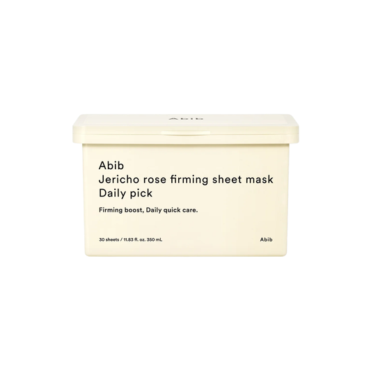 ABIB Jericho Rose Firming Sheet Mask Daily Pick is a daily treatment mask designed to deeply hydrate while helping improve skin elasticity and firmness. Enriched with Jericho Rose (Anastatica Hierochuntica) Extract and Trehalose, it helps revitalize and care for tired-looking skin. A blend of Hyaluronic Acid, peptides, and Adenosine delivers lasting moisture to keep skin smooth, plump, and refreshed. The 0.3mm ultra-slim vegan sheet adheres comfortably to help absorb the nourishing essence, providing gentle