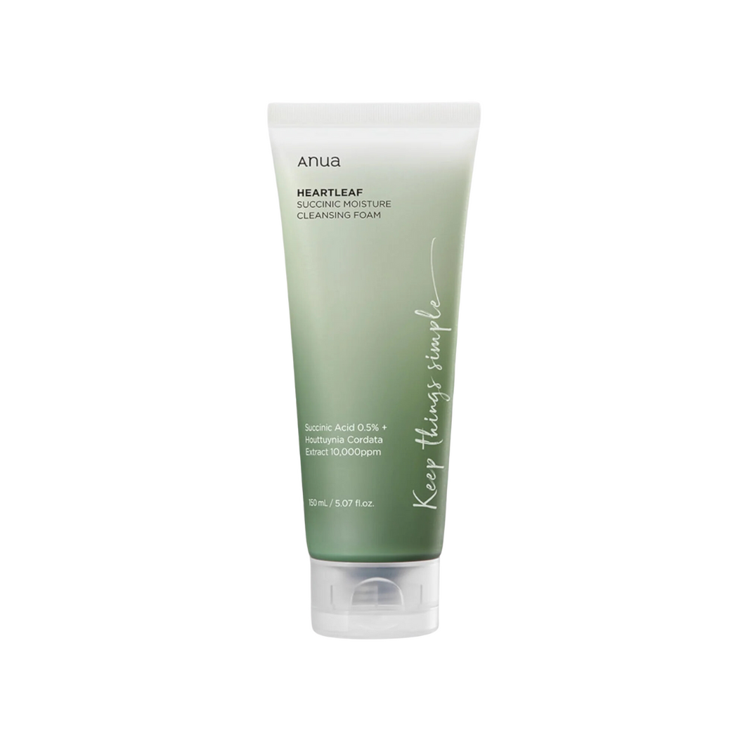 ANUA Heartleaf Succinic Moisture Cleansing Foam combines Heartleaf Extract, Succinic Acid, and Salicylic Acid to gently cleanse, exfoliate, and hydrate your skin. This foam effectively removes impurities, unclogs pores, and helps control excess oil while maintaining moisture balance. With soothing ingredients like Panthenol and Ceramide NP, it calms and nourishes the skin, leaving it feeling refreshed, smooth, and clear. Perfect for daily use, this cleansing foam is ideal for maintaining a healthy, balanced