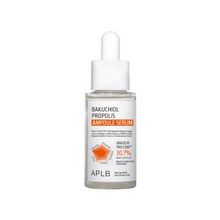 Load image into Gallery viewer, APLB Bakuchiol Propolis Ampoule Serum is a rejuvenating formula designed for vibrant, healthy skin. It features Centella Asiatica Leaf Water as its star ingredient, renowned for its soothing and healing properties. This serum is enriched with Propolis Extract and Bakuchiol, which provide deep nourishment and the anti-aging benefits of retinol without irritation. Additional extracts like Eggplant and Tea Tree help clarify and refine the complexion. Ideal for all skin types, it leaves your skin feeling smooth