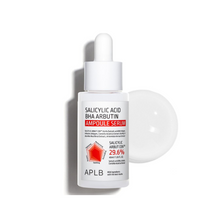 Load image into Gallery viewer, APLB Salicylic Acid BHA Arbutin Ampoule Serum is a clarifying and brightening solution designed to tackle blemishes, uneven skin tone, and excess oil. Infused with Centella Asiatica Extract (29.6%) and soothing botanicals, it calms irritation and strengthens the skin barrier. Salicylic Acid (BHA) gently exfoliates, unclogs pores, and reduces breakouts, while Arbutin helps fade dark spots and promotes a more even complexion. Enriched with Hydrolyzed Collagen, Squalane, and Beta-Glucan, this serum hydrates an