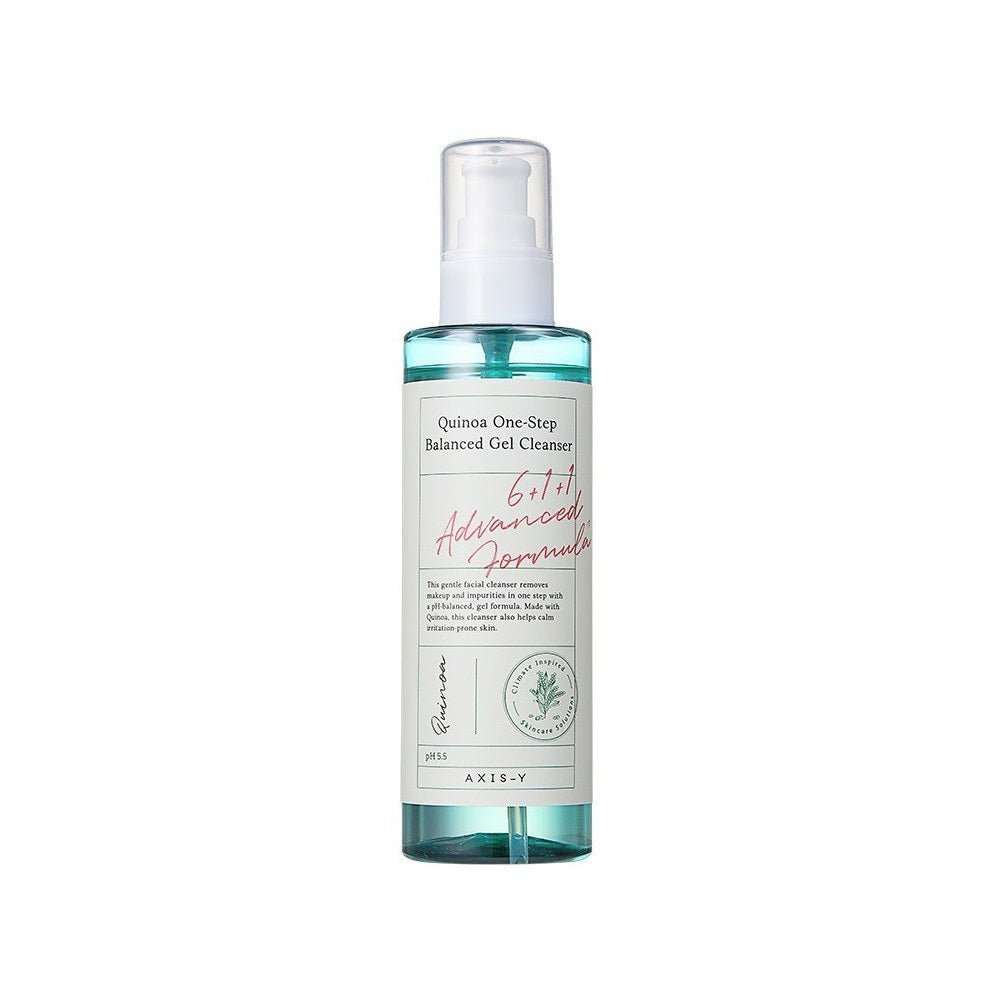 AXIS-Y Quinoa One Step Balanced Gel Cleanser is a gentle yet effective cleanser that helps to balance and purify the skin. Formulated with Quinoa Seed Extract and soothing ingredients like Centella Asiatica and Tea Tree Extract, this gel cleanser removes impurities and excess oil without stripping the skin of its natural moisture. Enriched with nourishing botanicals like Green Tea, Calendula, and Sweet Almond, it leaves your skin feeling clean, refreshed, and hydrated. Perfect for daily use, it promotes a c