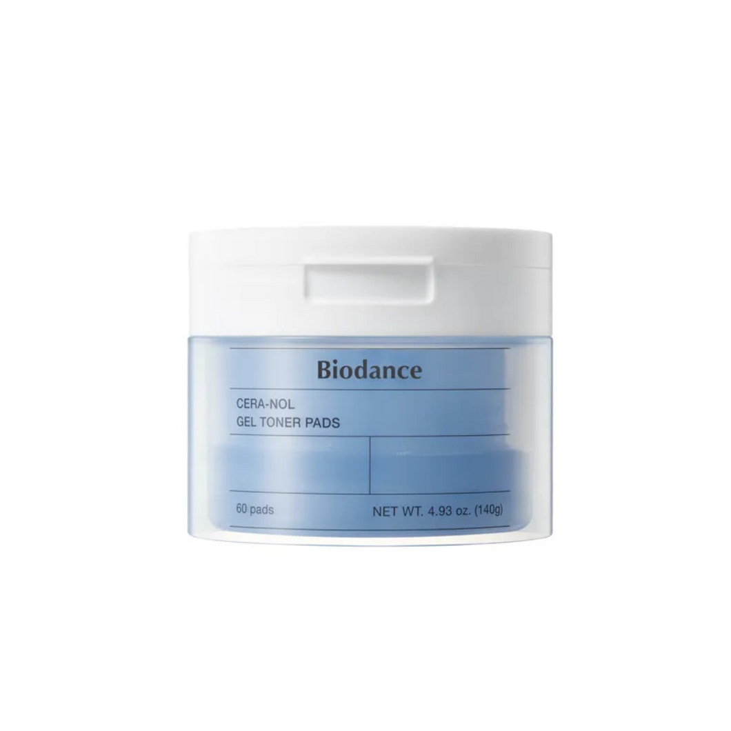 BIODANCE Cera-Nol Gel Toner Pads are pre-soaked pads designed to hydrate and soothe the skin. Infused with Ceramides and multiple forms of Hyaluronic Acid, they help strengthen the skin barrier, lock in moisture, and promote a smooth, radiant complexion. Perfect for a quick, convenient boost of hydration.