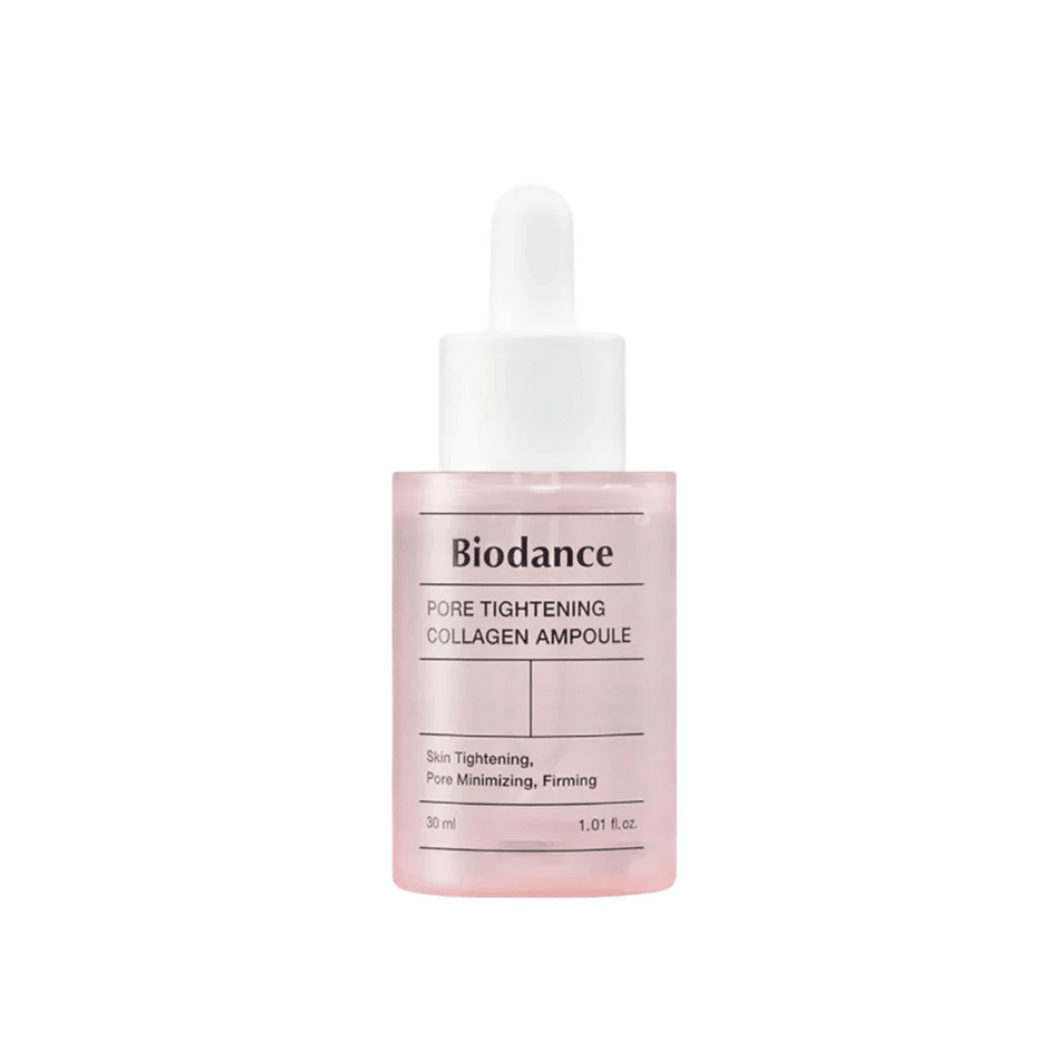 BIODANCE Pore Tightening Collagen Ampoule is a powerful treatment designed to refine and tighten pores while deeply hydrating the skin. Infused with Collagen Extract and Hyaluronic Acid, it helps improve skin elasticity and moisture levels, leaving your skin smooth and rejuvenated. The ampoule also contains Niacinamide to brighten and even out skin tone, while Panthenol and Allantoin soothe and calm any irritation. This formula is perfect for those looking to achieve a firmer, more radiant complexion with m