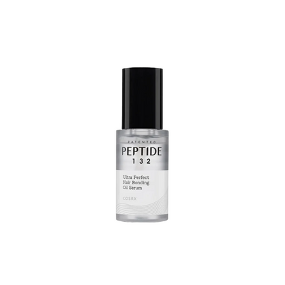 COSRX Peptide 132 Ultra Perfect Hair Bonding Oil Serum is a lightweight, silky serum that smooths, strengthens, and adds shine to dry or damaged hair. Enriched with Tripeptide-132, Argan Oil, and a blend of nourishing plant oils like Jojoba, Camellia, and Olive, it helps repair split ends and protect against heat and breakage. The non-greasy formula absorbs quickly, leaving hair soft, glossy, and lightly scented with a refreshing citrus and woody fragrance.