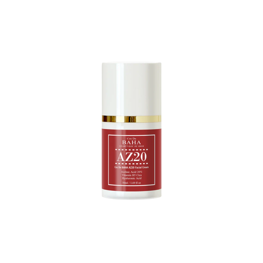COS DE BAHA (AZ20) Azelaic Acid MSM CICA Cream is a targeted cream designed to help calm redness, smooth uneven texture, and support clearer-looking skin. Formulated with Azelaic Acid, MSM, Centella Asiatica Extract, and Madecassoside, it helps soothe irritation while improving the look of blemishes and uneven skin tone. With added Panthenol, Allantoin, Ceramide NP, and Hyaluronic Acid, this cream helps hydrate and support the skin barrier. Best suited for oily, combination, acne-prone, redness-prone, and u