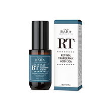 Load image into Gallery viewer, COS DE BAHA (RT) Retinol Tranexamic Acid Cica Serum is a multi-functional serum designed to target signs of aging, hyperpigmentation, and skin sensitivity. Formulated with Retinol to smooth fine lines, Tranexamic Acid to reduce dark spots, and Bakuchiol for gentle skin renewal, this serum promotes a brighter, more even complexion. Soothing ingredients like Centella Asiatica (Cica), Panthenol, and Sodium Hyaluronate hydrate and calm the skin, while Ceramide NP strengthens the skin barrier. Enhanced with anti