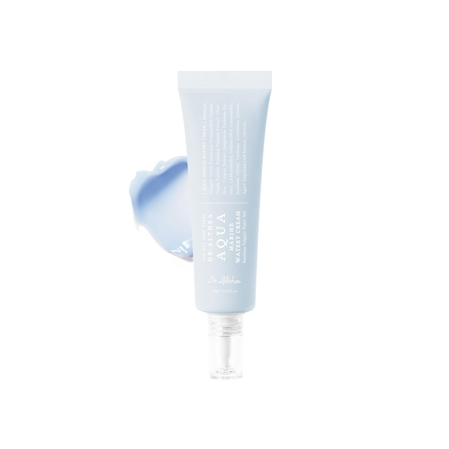DR. ALTHEA Aqua Marine Watery Cream is a lightweight, deeply hydrating moisturizer designed to replenish moisture and soothe dehydrated skin. Formulated with marine algae extracts, Panthenol, Polyglutamic Acid, and multiple types of Hyaluronic Acid, it helps improve hydration levels while supporting a smooth, refreshed complexion. The watery cream texture absorbs easily, leaving skin soft, calm, and comfortably moisturized without heaviness.