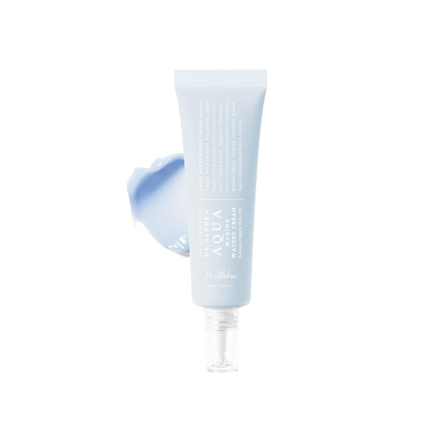 DR. ALTHEA Aqua Marine Watery Cream is a lightweight, deeply hydrating moisturizer designed to replenish moisture and soothe dehydrated skin. Formulated with marine algae extracts, Panthenol, Polyglutamic Acid, and multiple types of Hyaluronic Acid, it helps improve hydration levels while supporting a smooth, refreshed complexion. The watery cream texture absorbs easily, leaving skin soft, calm, and comfortably moisturized without heaviness.