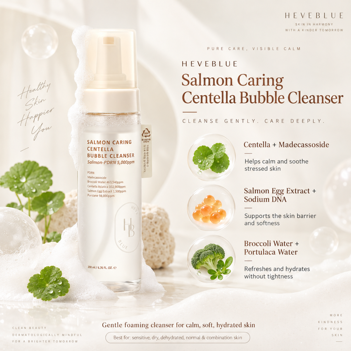 HEVEBLUE Salmon Caring Centella Bubble Cleanser 
