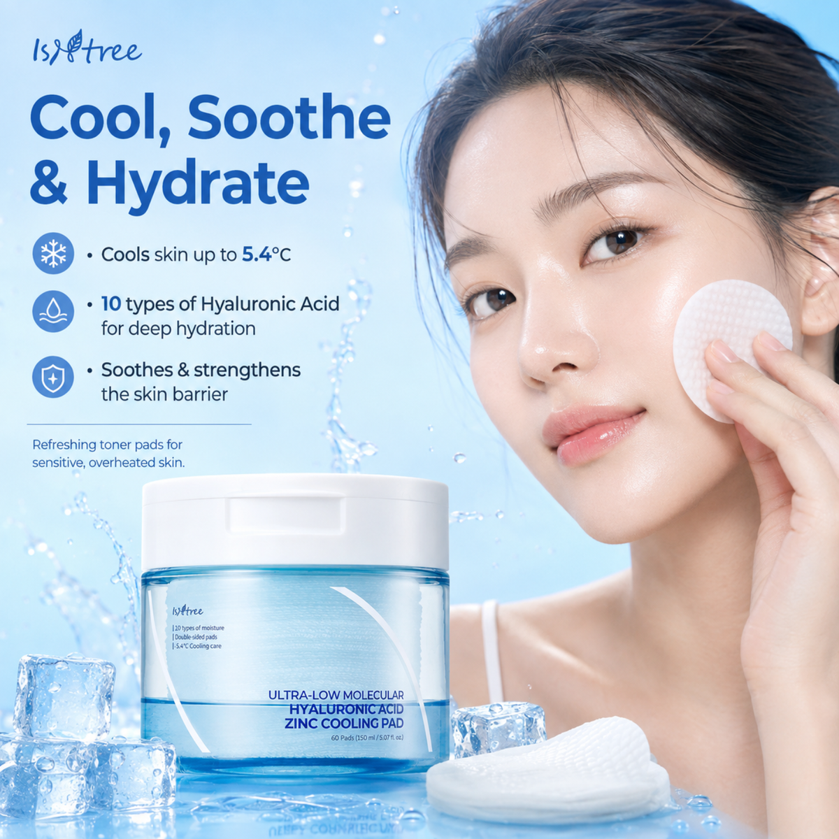 ISNTREE Ultra-Low Molecular Hyaluronic Acid Zinc Cooling Pad 60ea