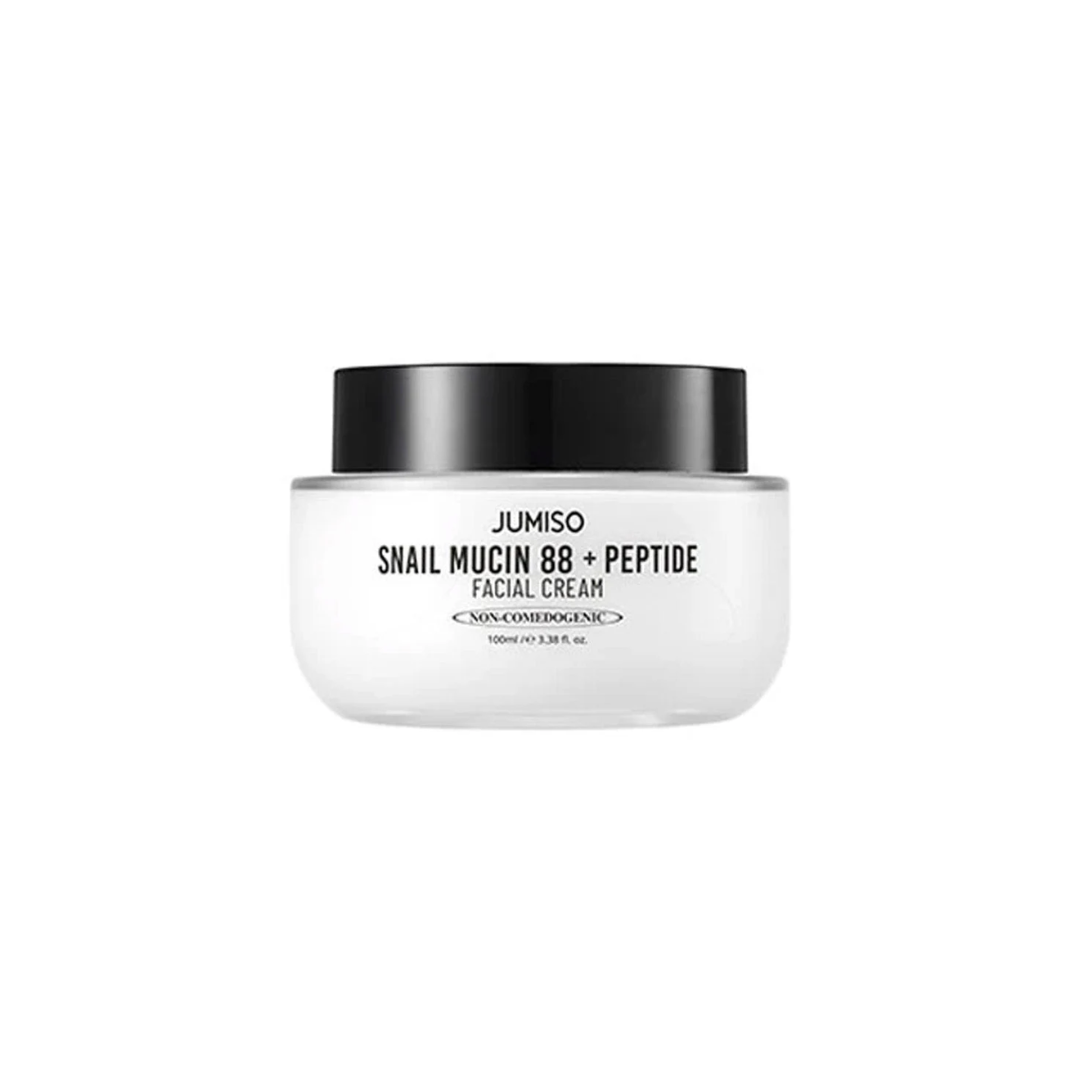 JUMISO Snail Mucin 88 + Multi-Peptide Facial Cream is a nourishing and hydrating moisturizer formulated with 88% Snail Secretion Filtrate to help repair and rejuvenate the skin. Enriched with Niacinamide for brightening and a blend of Multi-Peptides including Copper Tripeptide-1 and Palmitoyl Pentapeptide-4, this cream enhances skin elasticity and smooths fine lines. It also contains Sodium Hyaluronate and Panthenol to lock in moisture, leaving your skin soft, supple, and radiant. Perfect for those seeking 