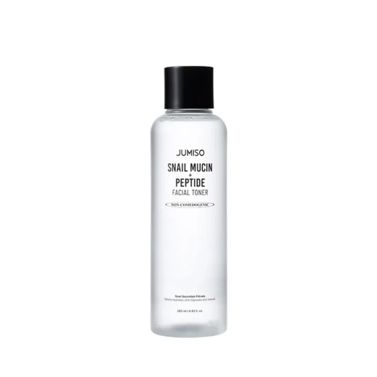 JUMISO Snail Mucin + Peptide Facial Toner is a repairing facial toner designed to hydrate, smooth, and support skin elasticity. Formulated with Snail Secretion Filtrate and multiple Peptides, it helps improve skin texture while soothing and strengthening the skin barrier. The lightweight formula delivers moisture and leaves skin feeling plump, balanced, and refreshed.