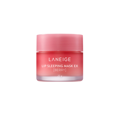 LANEIGE Lip Sleeping Mask EX Berry is an overnight lip treatment designed to deeply hydrate, nourish, and soften dry, flaky lips. The rich balm texture melts onto the lips, forming a moisture-locking layer that works while you sleep. Formulated with Shea Butter, Murumuru Seed Butter, and Coconut Oil, it helps restore softness and smooth rough texture. Berry-derived fruit extracts like Raspberry, Grape, and Pomegranate provide antioxidant care, leaving lips feeling plump, supple, and refreshed by morning. Id