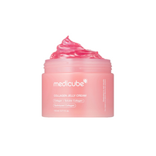 Load image into Gallery viewer, MEDICUBE Collagen Jelly Cream is a lightweight, hydrating moisturizer enriched with Collagen, Hydrolyzed Collagen, and Soluble Collagen to improve skin elasticity and firmness. Infused with Niacinamide and Trehalose, it brightens and locks in moisture for a radiant complexion. Packed with antioxidant-rich extracts like Green Tea Seed, Tomato, and Blueberry, it nourishes and protects the skin. Ideal for achieving smooth, plump, and revitalized skin.