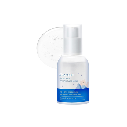 MIXSOON Glacier Water Hyaluronic Acid Serum is a lightweight and deeply hydrating serum designed to replenish moisture and improve skin softness. Enriched with Glacier Water and multiple forms of Hyaluronic Acid, it helps attract and retain hydration while supporting a healthy skin barrier. This serum absorbs quickly, leaving the skin feeling smooth, plump, and refreshed. Perfect for dry, dehydrated, and sensitive skin, it helps maintain balanced, hydrated, and radiant skin.