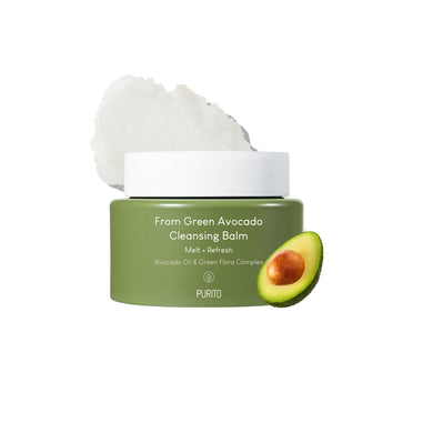 PURITO From Green Avocado Cleansing Balm is a nourishing cleansing balm formulated with 10,000 ppm of Avocado Oil to effectively melt away makeup, sunscreen, and impurities while keeping the skin hydrated. Infused with Watermelon Seed Oil, Baobab Seed Oil, and a blend of nutrient-rich green extracts like Spinach and Broccoli, this balm leaves the skin feeling soft, refreshed, and deeply cleansed. Its smooth, balm-to-oil texture glides on easily, making it perfect for removing even stubborn makeup without st