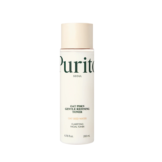 PURITO SEOUL Oat PDRN Gentle Refining Toner is a soothing toner designed to hydrate and support the skin barrier. Formulated with Avena Sativa (Oat) Seed Water, Sodium DNA (PDRN), Ceramide NP, Panthenol, and Beta-Glucan, it helps calm irritation while keeping skin soft, balanced, and comfortable.