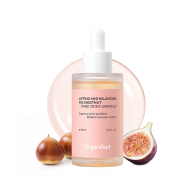 VEGANIFECT Pore Refining Fig Chestnut Ampoule is a potent anti-aging and skin refining serum designed to diminish the appearance of pores and treat dark spots. Enriched with Fig and Chestnut Extracts, it deeply nourishes while minimizing pores for a smoother, more youthful complexion. This formula features Niacinamide and Hyaluronic Acid to brighten skin tone and provide deep hydration. Hydrolyzed Collagen helps to reduce signs of aging by improving skin elasticity. The inclusion of botanical extracts like 