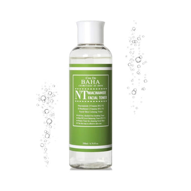 COS DE BAHA (NT) Niacinamide 5% Toner is a refreshing toner suitable for all skin types, especially those looking to improve skin clarity and hydration. Formulated with 5% Niacinamide, it helps refine pores, balance oil production, and brighten the complexion. Enriched with Aloe Vera and Sodium Hyaluronate, it delivers deep hydration, while Witch Hazel and Licorice Root Extract soothe and calm the skin. Gentle botanical extracts like Rosemary and Thyme provide antioxidant benefits, making this toner perfect