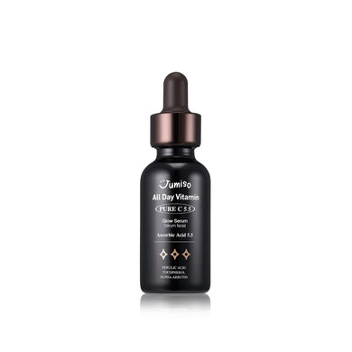 JUMISO All Day Vitamin Pure C 5.5 Glow Serum is a brightening serum formulated with 5.5% Ascorbic Acid (Vitamin C) and 2% Ascorbyl Glucoside to effectively target dark spots, uneven skin tone, and dullness. Enriched with Aronia Melanocarpa Fruit Extract and Alpha-Arbutin, it helps enhance your skin's natural radiance while providing antioxidant protection. Sodium Hyaluronate and Glycerin work to keep the skin hydrated, while Tocopherol (Vitamin E) and Ferulic Acid boost the stability and effectiveness of Vi