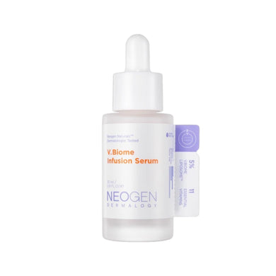 NEOGEN V. Biome Infusion Serum is a potent, multi-functional serum designed to brighten, hydrate, and revitalize the skin. Formulated with a blend of powerful ingredients like Niacinamide, Tranexamic Acid, and Vitamin C, this serum targets uneven skin tone, dullness, and signs of aging. Enriched with natural extracts like Mallow Flower, Bitter Orange Flower, and Broccoli, it nourishes and soothes the skin while providing antioxidant protection. The inclusion of multiple forms of Hyaluronic Acid ensures deep