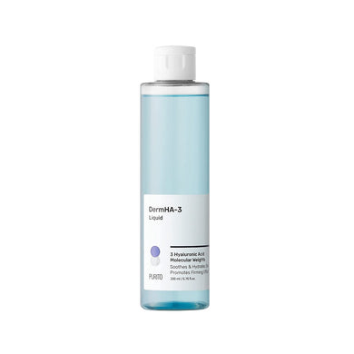 PURITO DermHA-3 Liquid is a deeply hydrating toner enriched with multiple forms of Hyaluronic Acid to provide intense moisture and plump the skin. Formulated with soothing ingredients like Panthenol, Allantoin, and Madecassoside, it helps calm and repair the skin, while Malachite Extract adds an antioxidant boost. This lightweight liquid absorbs quickly, leaving the skin feeling refreshed, soft, and revitalized. Ideal for all skin types, especially dehydrated or sensitive skin, it provides long-lasting hydr